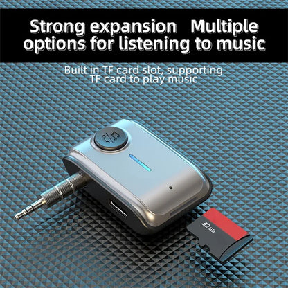 W2 Hands Free AUX Car Bluetooth Receiver Portable BT 5.3 Car Audio Adapter with Type-C Input, TF Card Slot
