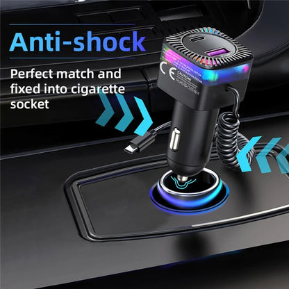 K14 USB + Type-C PD 30W Phone Fast Charging Adapter Car Charger with Spring Type-C Cable