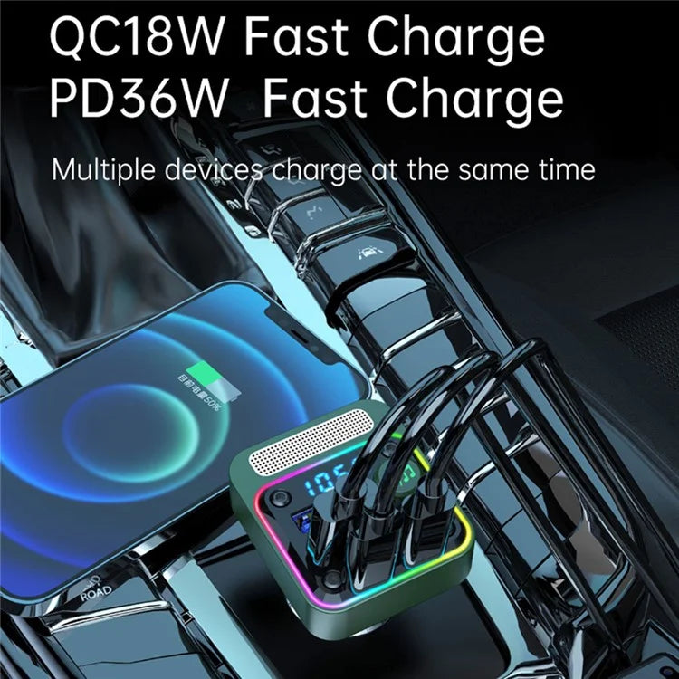 BC91 Car Bluetooth 5.3 Adapter FM Transmitter MP3 Player Dual PD Type-C + Dual USB Car Charger