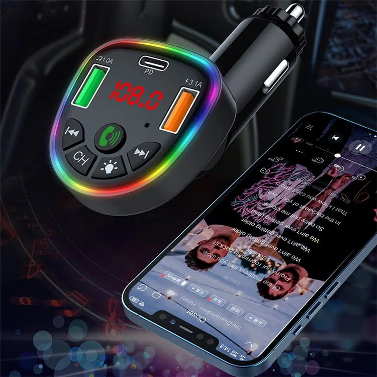 P25 Bluetooth Hands-Free Car Player Phone Dual USB Cigarette Lighter Charger with Ambient Lighting