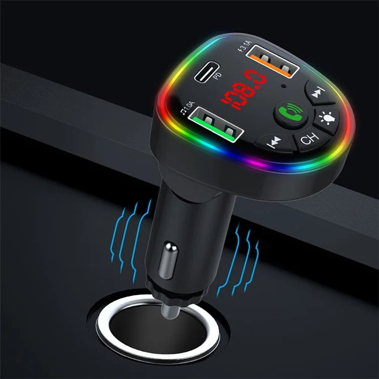 P25 Bluetooth Hands-Free Car Player Phone Dual USB Cigarette Lighter Charger with Ambient Lighting