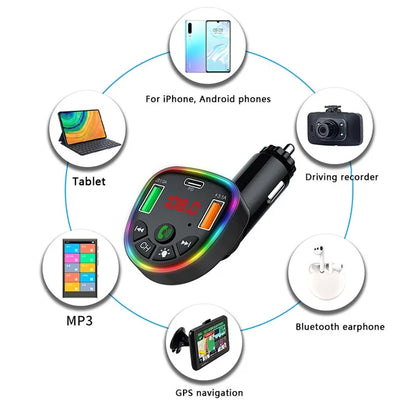P25 Bluetooth Hands-Free Car Player Phone Dual USB Cigarette Lighter Charger with Ambient Lighting