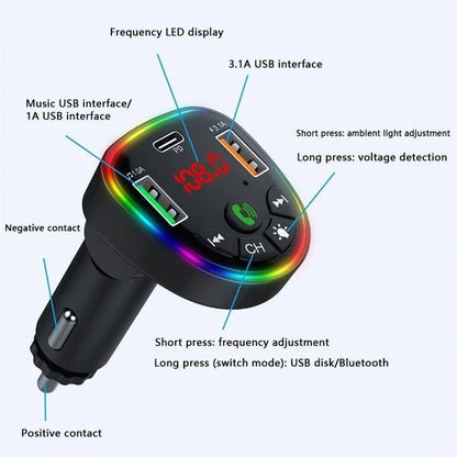 P26 Bluetooth Hands-Free Dual USB Phone Car Charger with Ambient Light