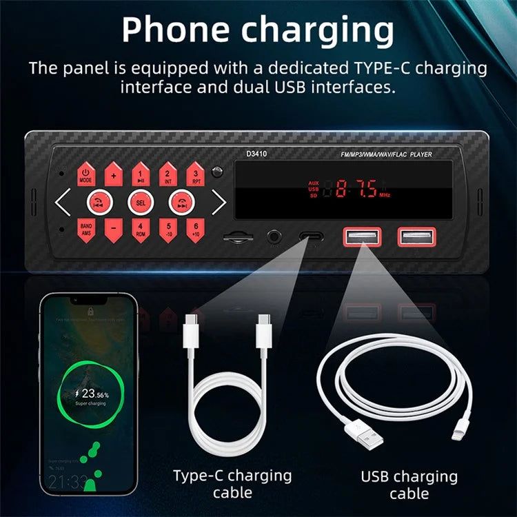 D3410 Car Bluetooth MP3 Player Vehicles Audio Device Support TF Card, U-Disk, FM Radio