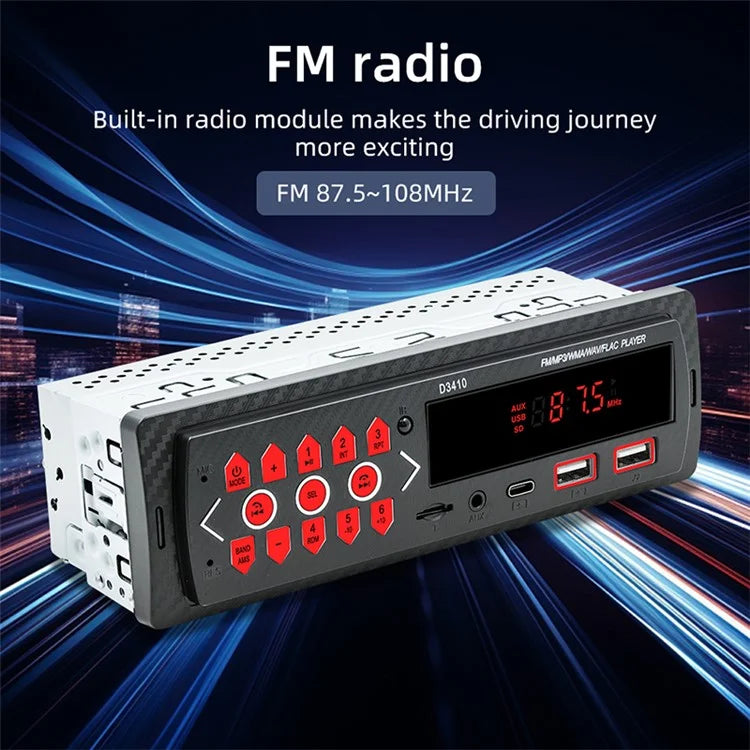 D3410 Car Bluetooth MP3 Player Vehicles Audio Device Support TF Card, U-Disk, FM Radio