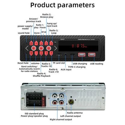 D3410 Car Bluetooth MP3 Player Vehicles Audio Device Support TF Card, U-Disk, FM Radio