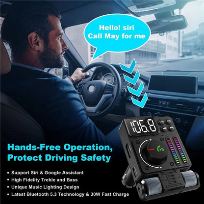 MT01 Ambient Light Car Bluetooth Adapter FM Transmitter MP3 Music Player Type-C + USB Car Charger