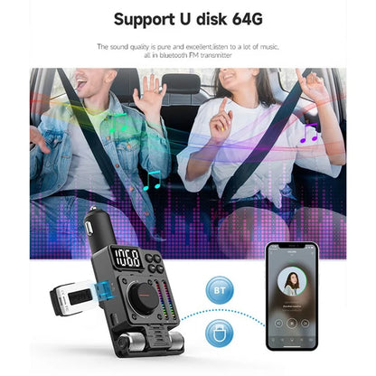 MT01 Ambient Light Car Bluetooth Adapter FM Transmitter MP3 Music Player Type-C + USB Car Charger