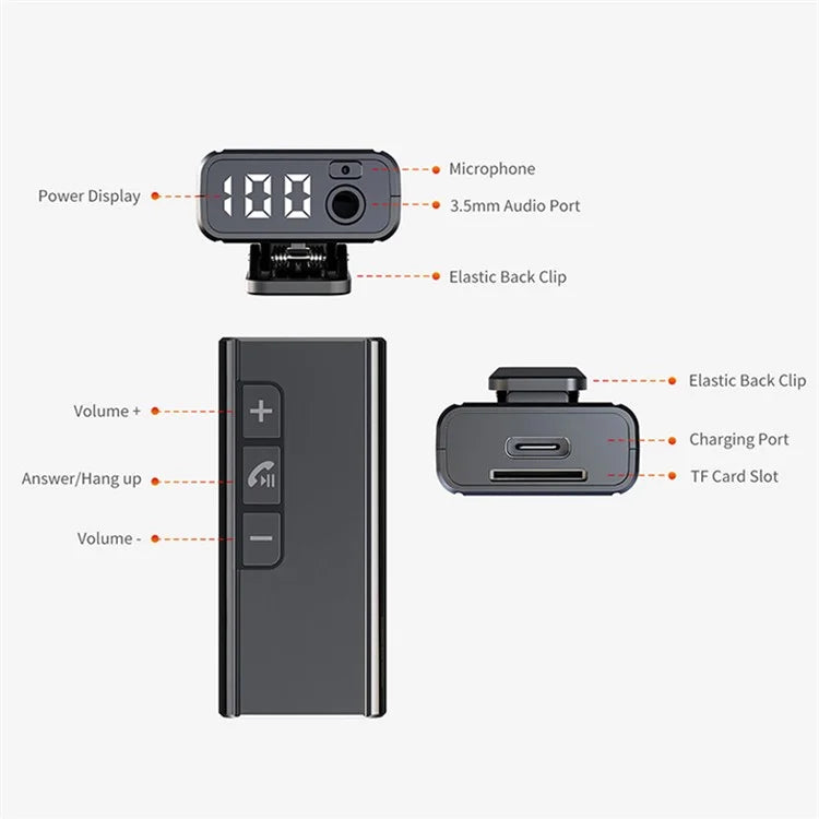 GR13 Car Bluetooth Adapter Power Digital Display Audio Music Wireless Receiver Hands-free Call Adapter