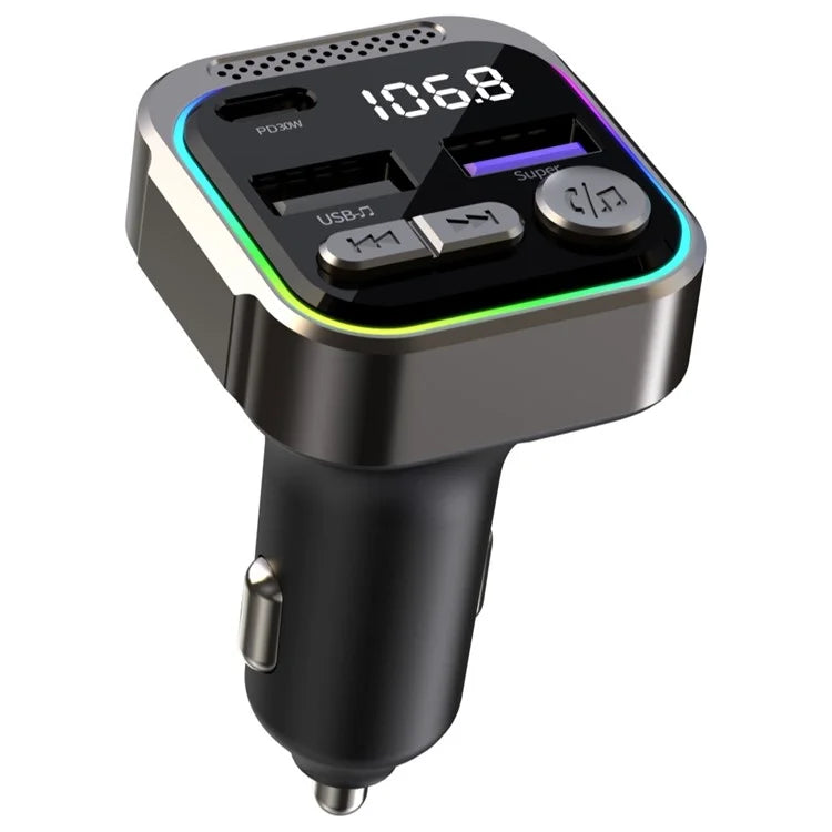 C54 Alloy Car Bluetooth Adapter FM Transmitter MP3 Player PD 30W Type-C + Dual USB Car Charger