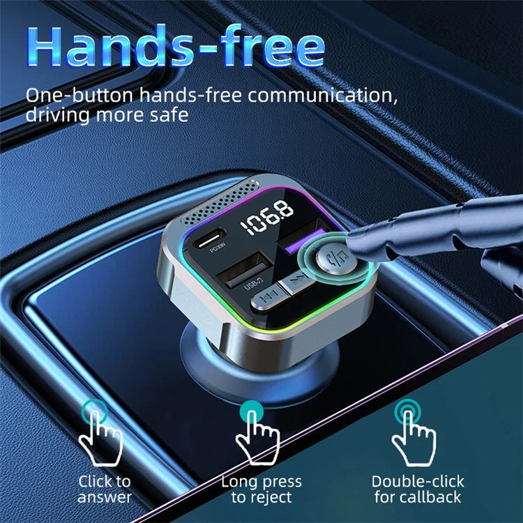 C54 Alloy Car Bluetooth Adapter FM Transmitter MP3 Player PD 30W Type-C + Dual USB Car Charger