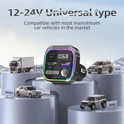 C54 Alloy Car Bluetooth Adapter FM Transmitter MP3 Player PD 30W Type-C + Dual USB Car Charger