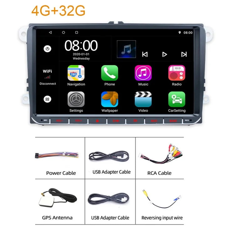 RH-753D For Golf MK5 / Polo / Passat / Jetta 4G+32G 9-inch WiFi HD Player Car FM Radio Reversing Display Music Video Player