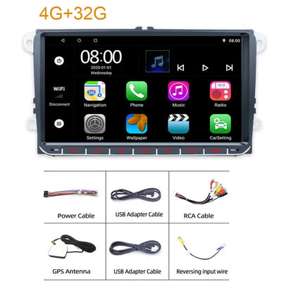 RH-753D For Golf MK5 / Polo / Passat / Jetta 4G+32G 9-inch WiFi HD Player Car FM Radio Reversing Display Music Video Player