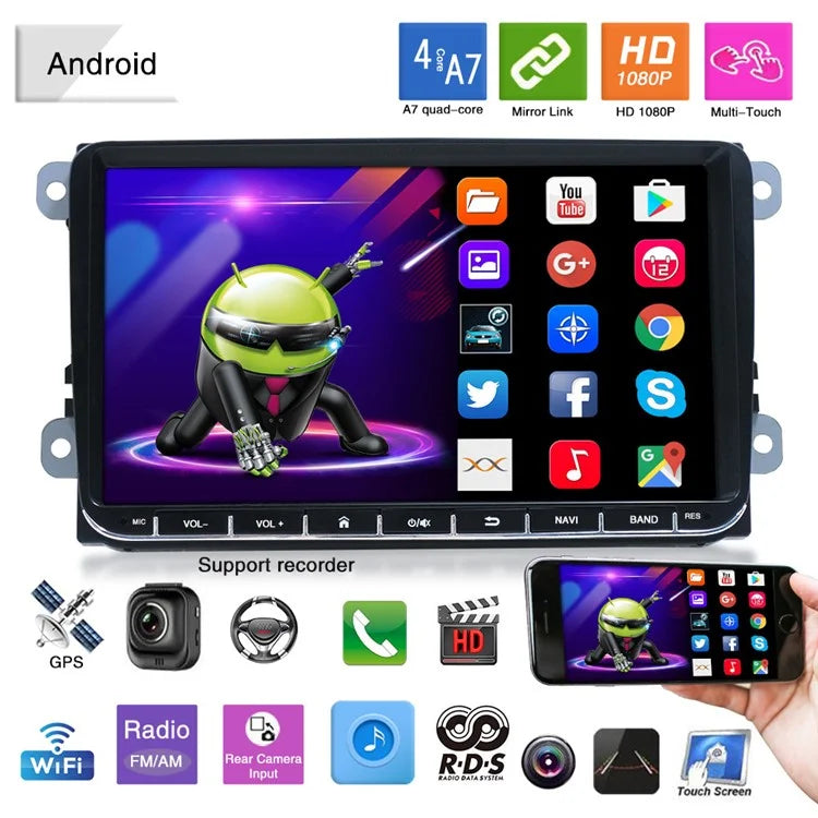 RH-753D For Golf MK5 / Polo / Passat / Jetta 4G+32G 9-inch WiFi HD Player Car FM Radio Reversing Display Music Video Player