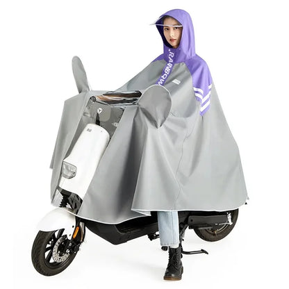 Men Women Electric Bike Motorcycle Raincoat Windproof Waterproof Rainwear with Rearview Mirror Cover, 5XL