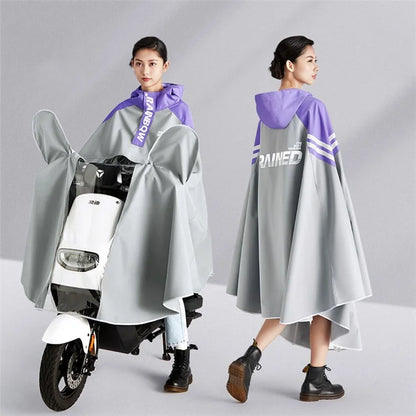 Men Women Electric Bike Motorcycle Raincoat Windproof Waterproof Rainwear with Rearview Mirror Cover, 5XL