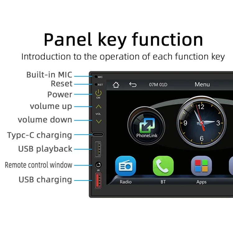 FS02C Car Radio MP5 Player 7" HD Screen Mirror Link Reversing Image FM Radio Receiver