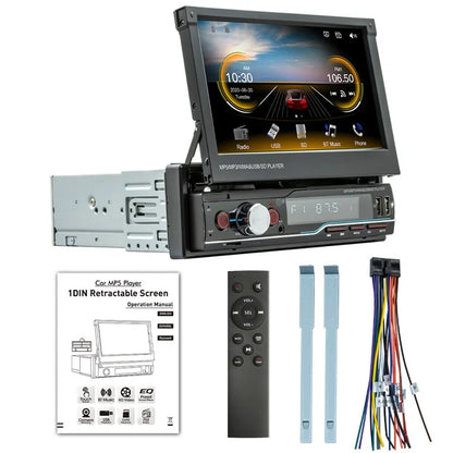 T100C Car Stereo Radio 7'' HD Manually Retractable Screen Car MP5 Player Support Bluetooth FM Radio Mirror Link