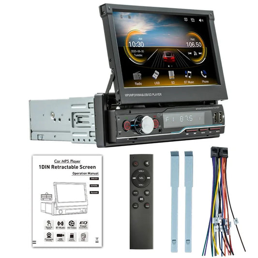 T100C Car Stereo Radio 7'' HD Manually Retractable Screen Car MP5 Player Support Bluetooth FM Radio Mirror Link
