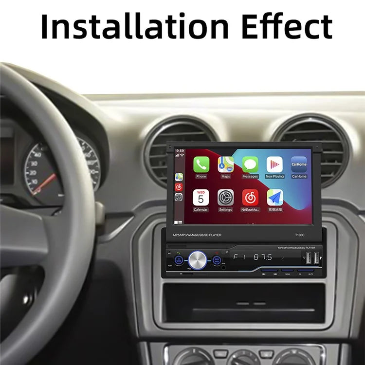T100C Car Stereo Radio 7'' HD Manually Retractable Screen Car MP5 Player Support Bluetooth FM Radio Mirror Link