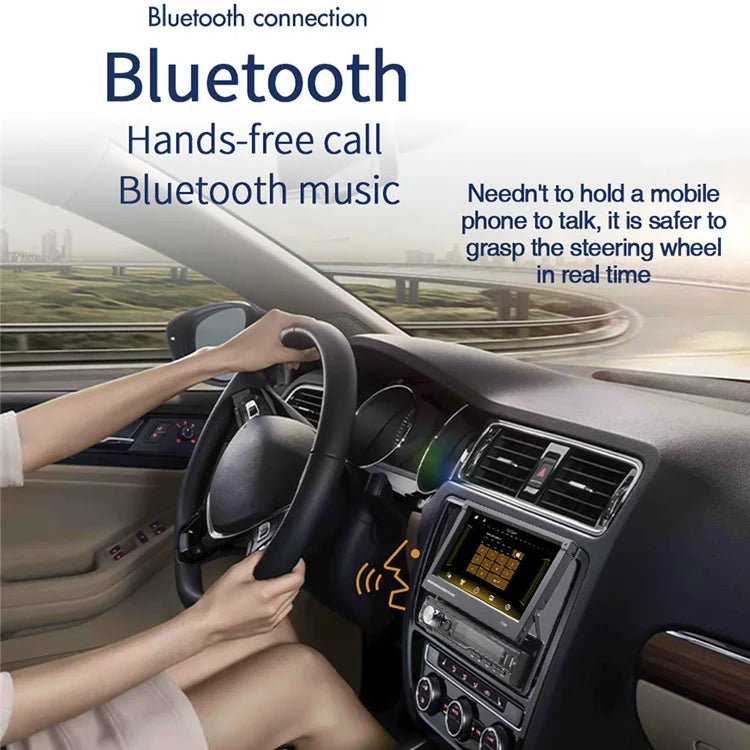 T100C 7'' Car Stereo Electric Retractable Screen Car MP5 Player Support FM AM Radio, Steering Wheel Control