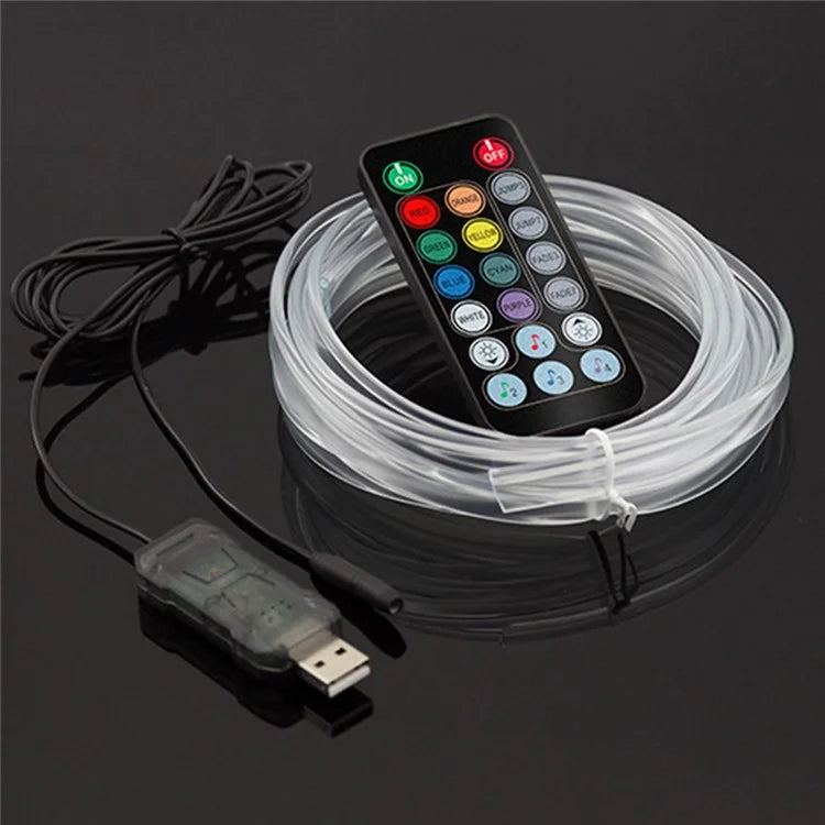 IS13U 3m Car Fiber Optic Neon Wire Strip Light USB Ambient Lamp with Remote Control for Center Console