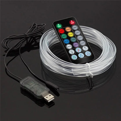 IS13U 3m Car Fiber Optic Neon Wire Strip Light USB Ambient Lamp with Remote Control for Center Console