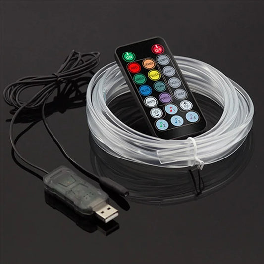 IS13U 3m Car Fiber Optic Neon Wire Strip Light USB Ambient Lamp with Remote Control for Center Console