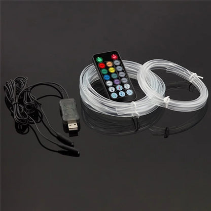 IS24U 2 Rolls 3m+1m Car Fiber Optic Ambient Strip Light Remote Control Atmosphere Neon Lighting Kit