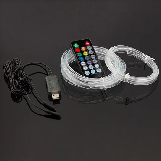 IS24U 2 Rolls 3m+1m Car Fiber Optic Ambient Strip Light Remote Control Atmosphere Neon Lighting Kit