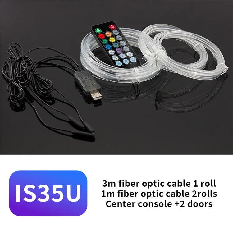 IS35U 3 Rolls 3m+1m Car Interior Ambient Strip Light Remote Control RGB Fiber Optic Atmosphere Lighting Kit