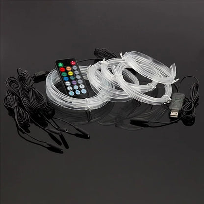 IS57U 5 Rolls 3m+1m Car Interior Light Decorative Neon Wire Strip Universal RGB Fiber Optic Ambient Lamp