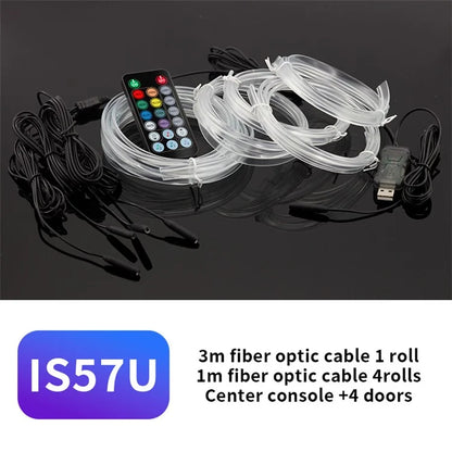 IS57U 5 Rolls 3m+1m Car Interior Light Decorative Neon Wire Strip Universal RGB Fiber Optic Ambient Lamp