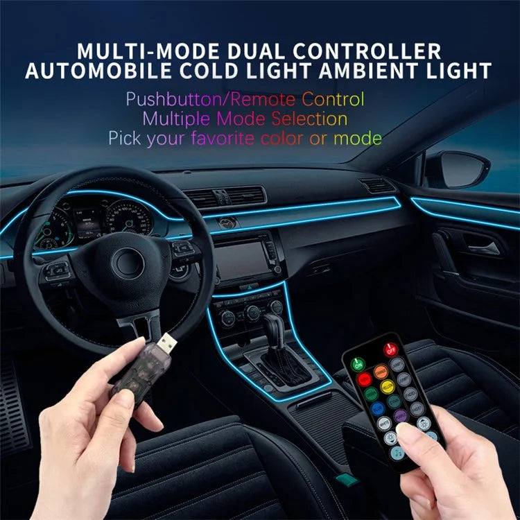 IS57U 5 Rolls 3m+1m Car Interior Light Decorative Neon Wire Strip Universal RGB Fiber Optic Ambient Lamp