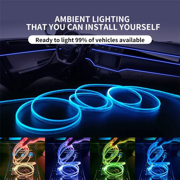 IS57U 5 Rolls 3m+1m Car Interior Light Decorative Neon Wire Strip Universal RGB Fiber Optic Ambient Lamp
