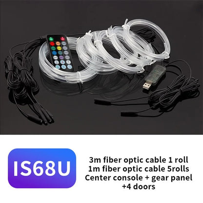 IS68U 6 Rolls 3m+1m USB Plug RGB Fiber Optic Ambient Lamp Car Interior Light with Remote Control