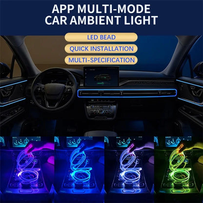 IS68U 6 Rolls 3m+1m USB Plug RGB Fiber Optic Ambient Lamp Car Interior Light with Remote Control