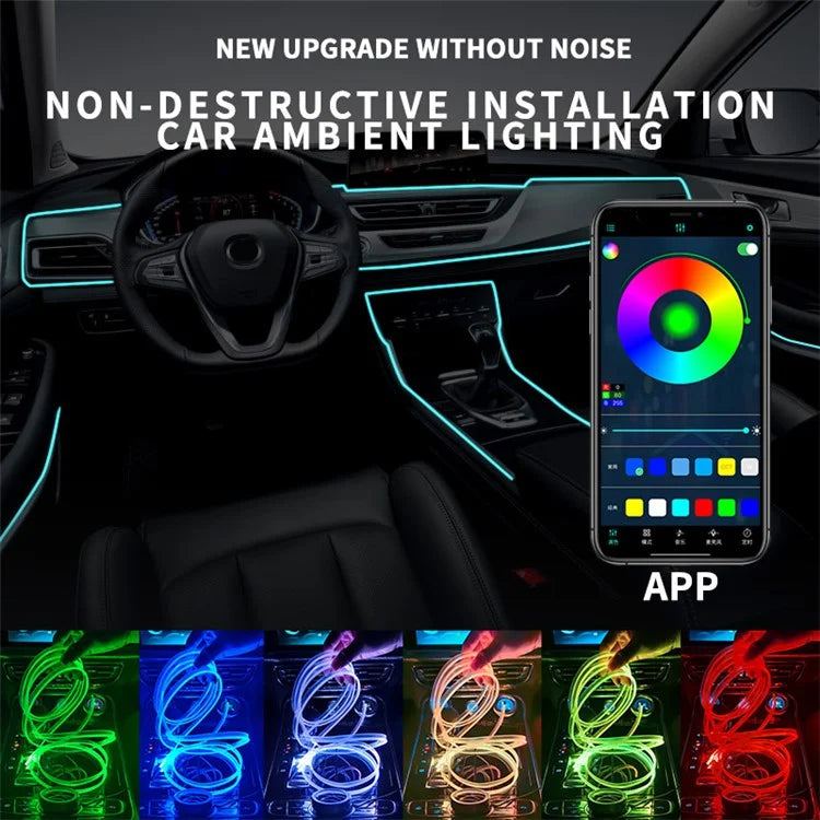 K57U Music Sync Ambient Lamp APP Voice Remote Control Car Interior LED Fiber Optic Strip Light Decoration