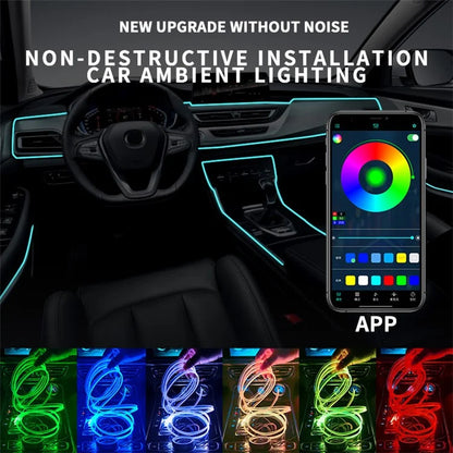 K68U Car Interior Decor LED Fiber Optic Strip Light APP Voice Remote Control Music Sync Ambient Lamp