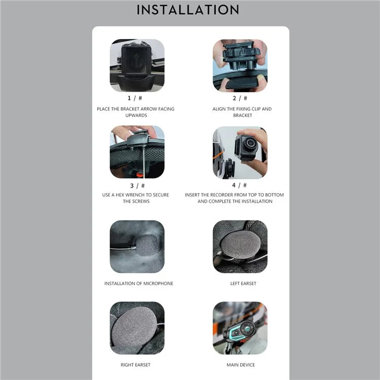 S40 Motorcycle Intercom Waterproof Bluetooth Motorbike Helmet Interphone Video Recorder