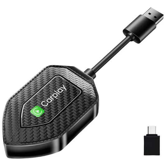 Q1D 2-in-1 Wired to Wireless Carplay Android Auto Adapter Carbon Fiber Texture Bluetooth Smart Box