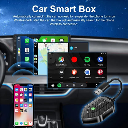 Q1D 2-in-1 Wired to Wireless Carplay Android Auto Adapter Carbon Fiber Texture Bluetooth Smart Box