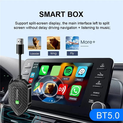 Q1D 2-in-1 Wired to Wireless Carplay Android Auto Adapter Carbon Fiber Texture Bluetooth Smart Box