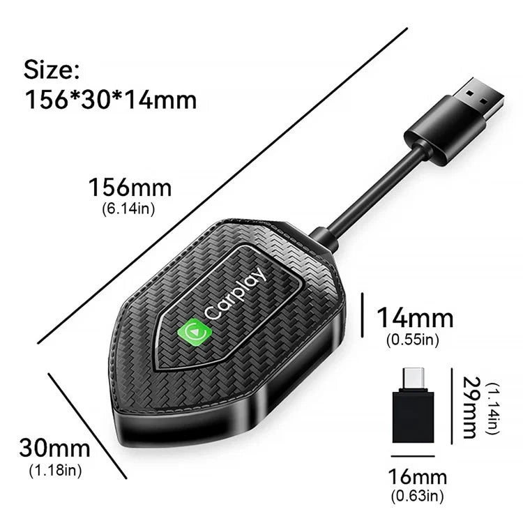 Q1D 2-in-1 Wired to Wireless Carplay Android Auto Adapter Carbon Fiber Texture Bluetooth Smart Box