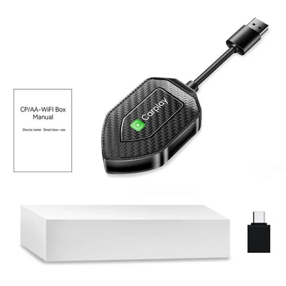 Q1D 2-in-1 Wired to Wireless Carplay Android Auto Adapter Carbon Fiber Texture Bluetooth Smart Box
