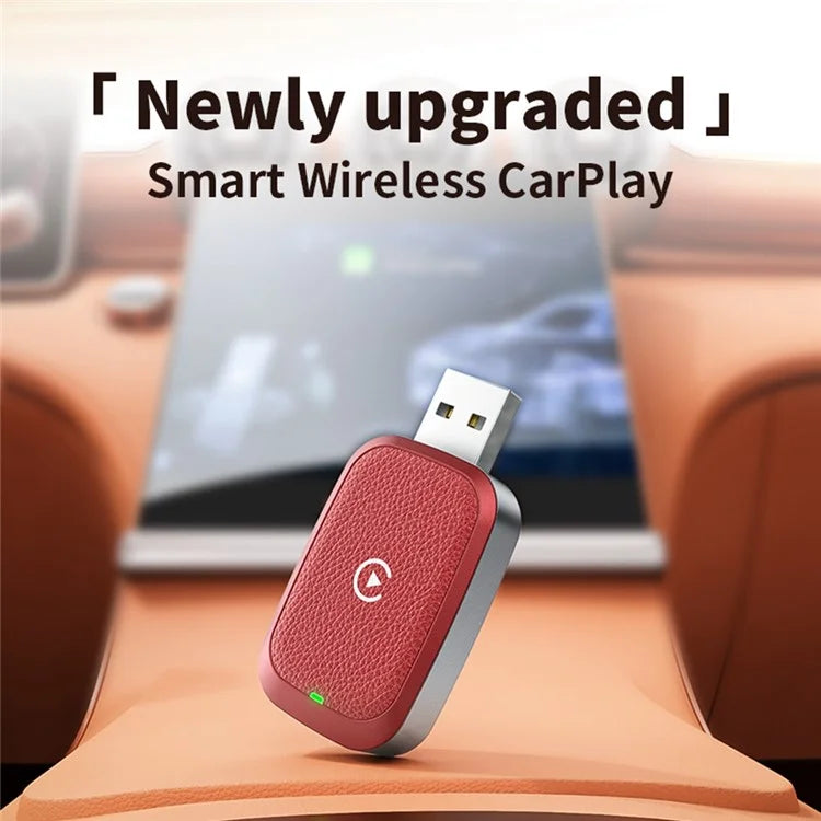 Wired to Wireless Carplay Adapter for iPhone Fast Connect Leather Coated Wireless Carplay Dongle