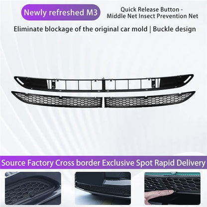 For Tesla Model 3 Car Front Bumper Grille Quick Release Button Design Insect Prevention Net