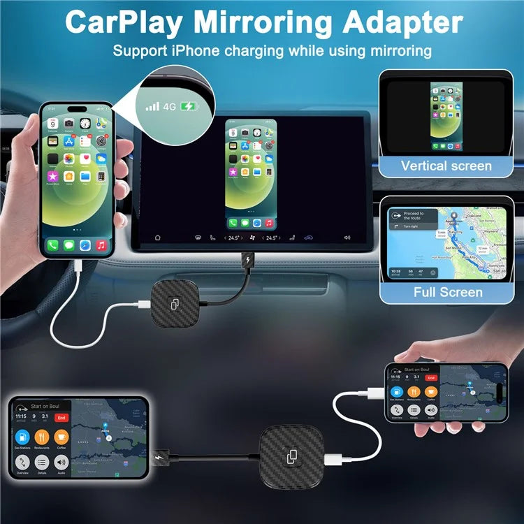 THT-020-7 Car Mirror Adapter AI BOX for iPhone Carplay to Car Display Adapter with USB-C Adapter, Wired Carplay Mirror Dongle