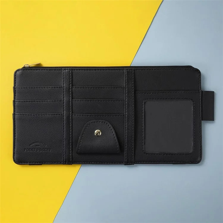 Car Sun Visor Zipper Pocket Storage Bag Microfiber Leather Cards Glasses Phone Holder Bag